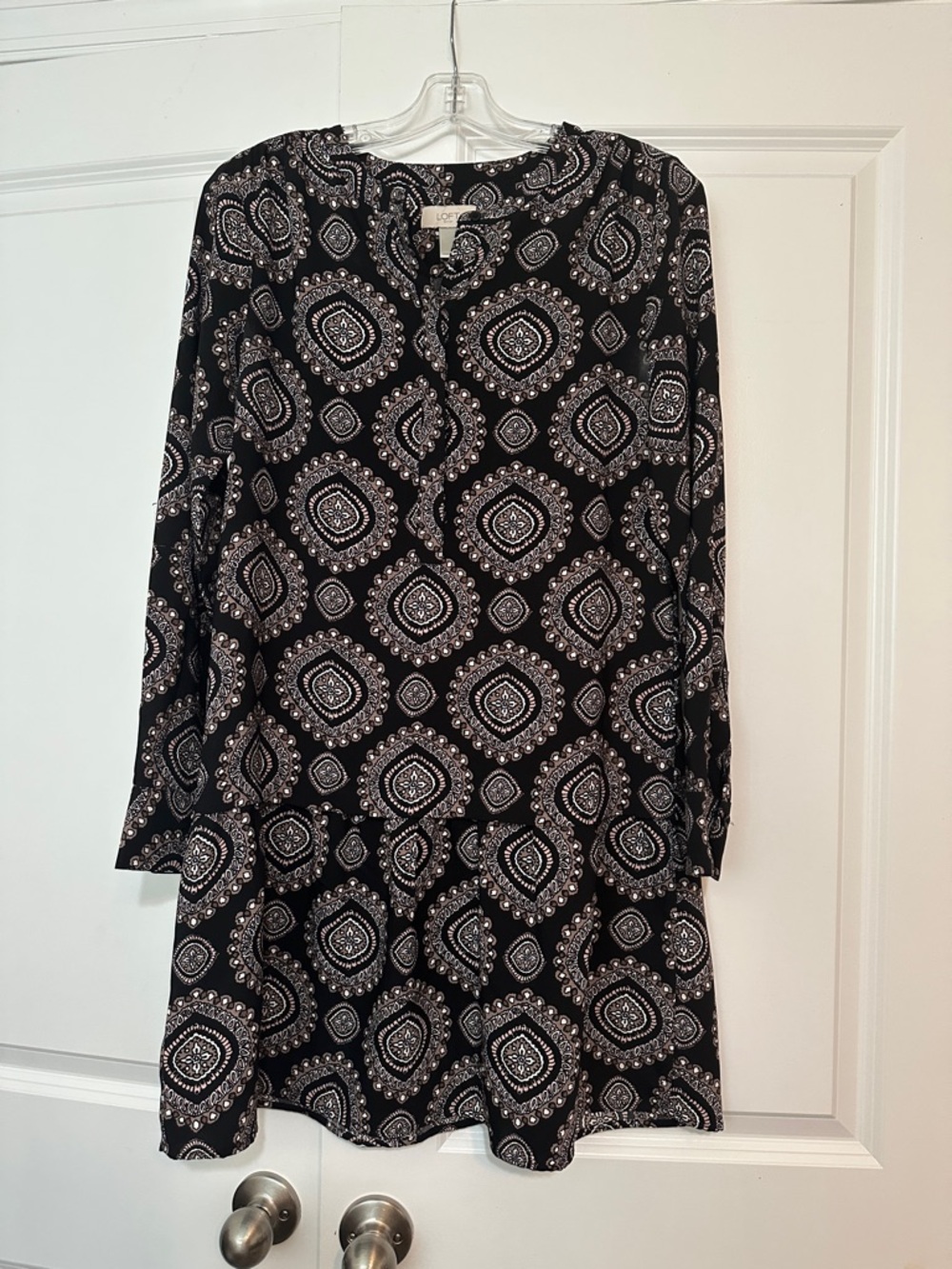 Excellent condition Loft size Small Black medallion print drop waist dress.